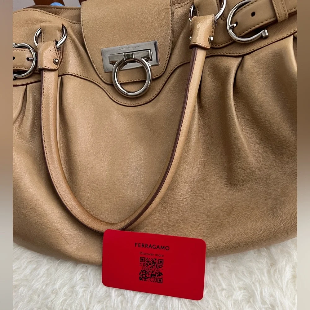 Salvatore Ferragamo Tan Leather Satchel with Silver Hardware